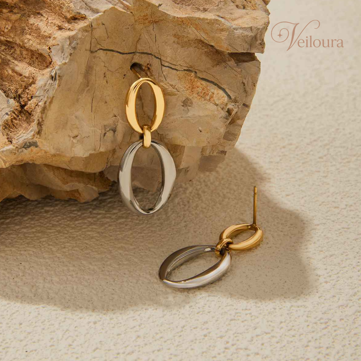 Sofia - Two-Tone Oval Drop Earrings