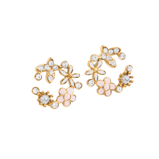 Camilla - Gold Floral Crystal Stud Earrings