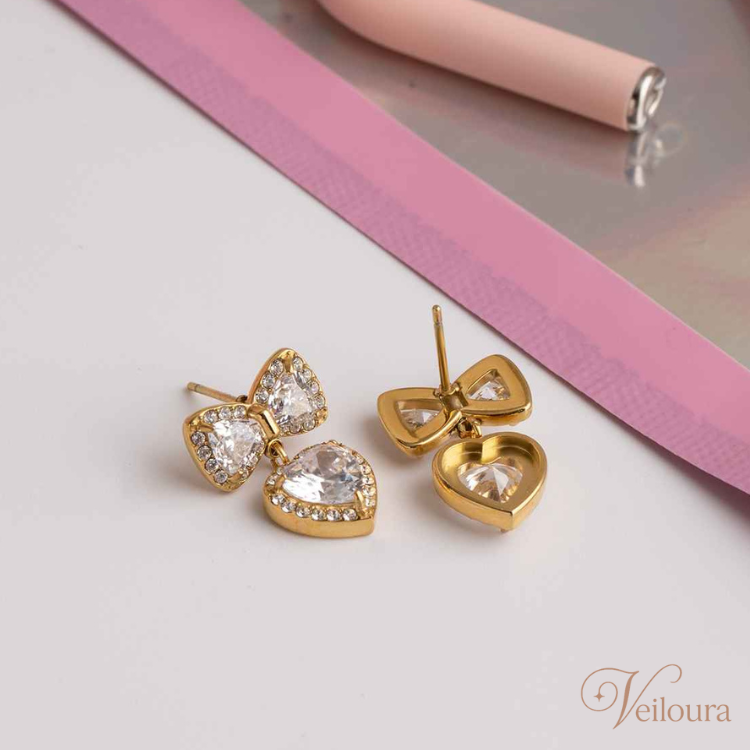Ayla Bow & Heart Drop Earrings
