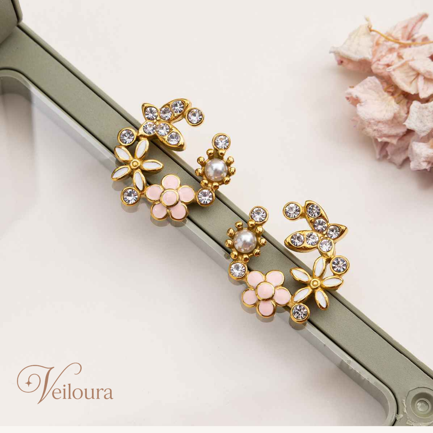 Camilla - Gold Floral Crystal Stud Earrings